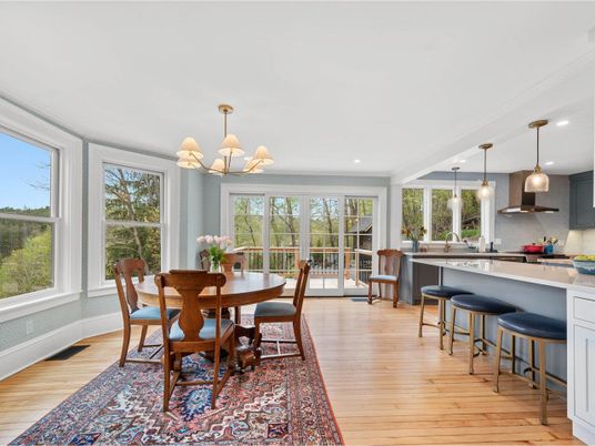 Chandelier, Dining room, Interior, Kitchen, Pendant Lights, Recessed Lighting, Wood Texture Flooring