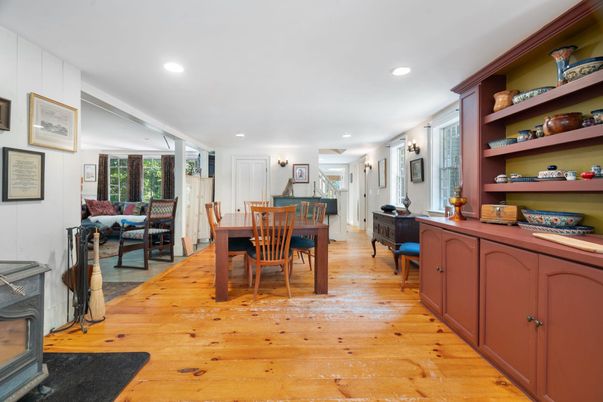 Dining room, Interior, Recessed Lighting, Wood Texture Flooring