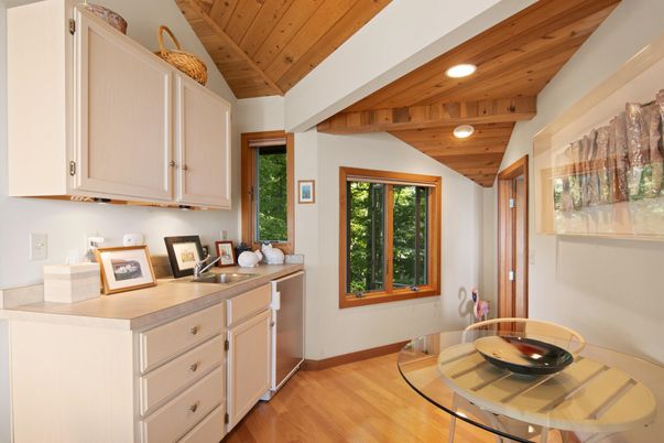 Interior, Kitchen, Recessed Lighting, Wooden Ceilings, Wood Texture Flooring