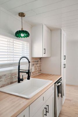 Interior, Kitchen, Pendant Lights, Wood Texture Flooring