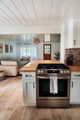 Interior, Kitchen, Living room, Stainless Steel Appliances, Wood Texture Flooring