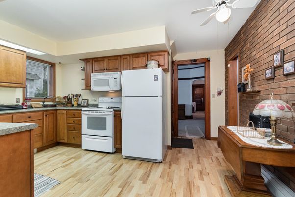 Interior, Kitchen, Stone Walls, Wood Texture Flooring