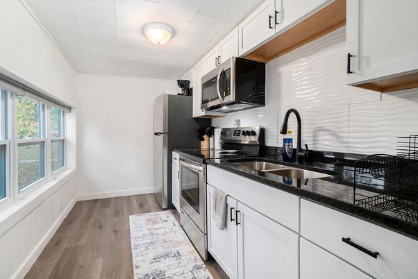 Interior, Kitchen, Stainless Steel Appliances, Wood Texture Flooring