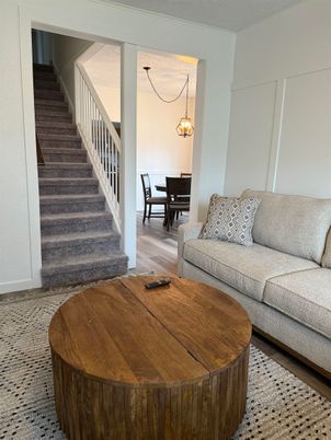 Dining room, Interior, Living room, Pendant Lights, Wood Texture Flooring