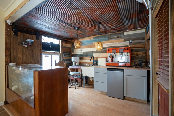 Dining room, Interior, Pendant Lights, Stone Walls, Wooden Ceilings, Wood Texture Flooring, Wooden Walls