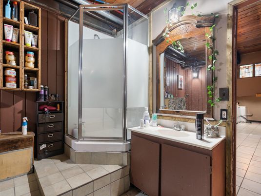 Bathroom, Glass Shower, Interior, Wooden Walls