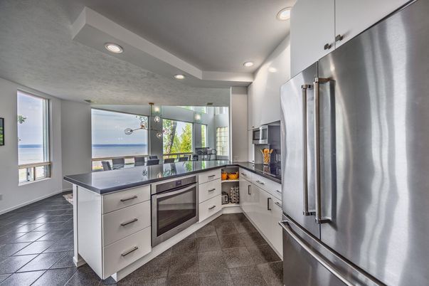 Interior, Kitchen, Recessed Lighting, Stainless Steel Appliances, Water