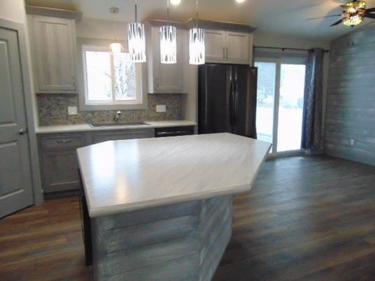 Interior, Kitchen, Pendant Lights, Recessed Lighting, Wood Texture Flooring