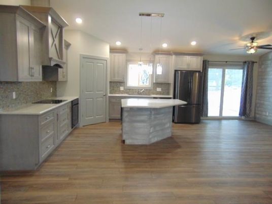 Interior, Kitchen, Pendant Lights, Recessed Lighting, Wood Texture Flooring