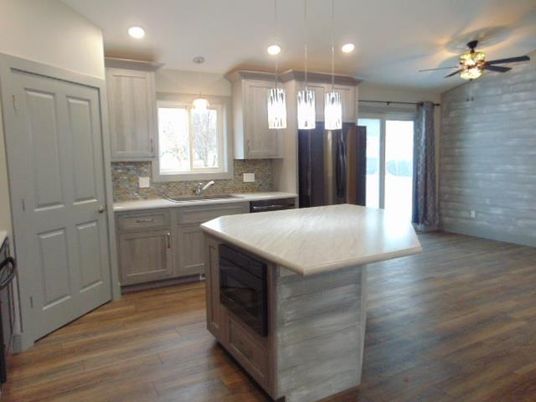 Interior, Kitchen, Pendant Lights, Recessed Lighting, Wood Texture Flooring