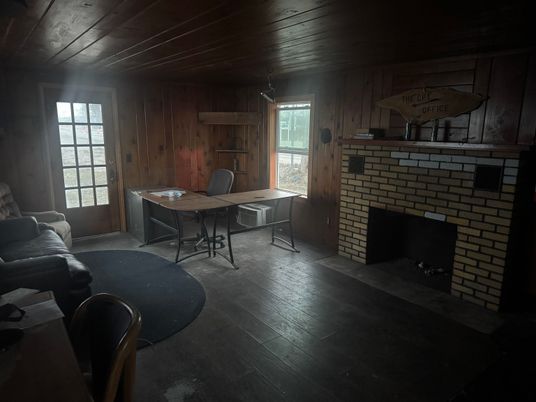 Fireplace, Home Office, Interior, Wooden Ceilings, Wood Texture Flooring, Wooden Walls
