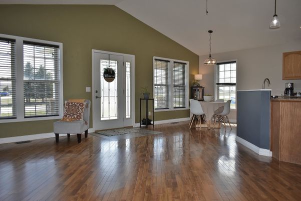 Dining room, Interior, Pendant Lights, Wood Texture Flooring