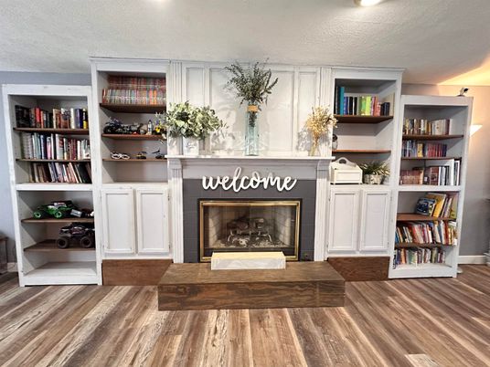 Fireplace, Interior, Recessed Lighting, Wood Texture Flooring