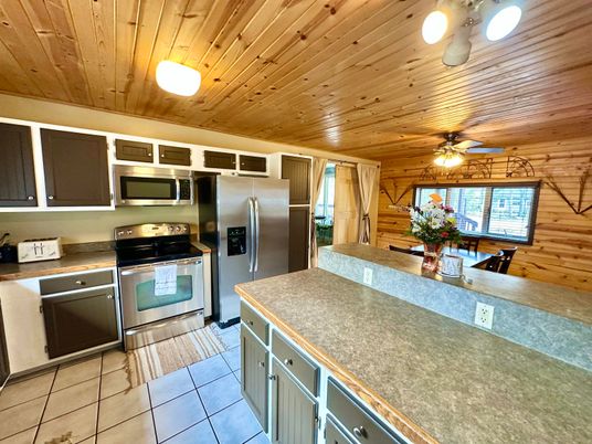 Interior, Kitchen, Stainless Steel Appliances, Wooden Ceilings, Wooden Walls