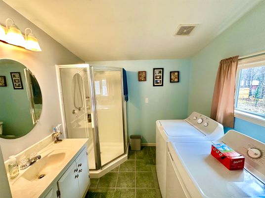 Bathroom, Glass Shower, Interior, Washer