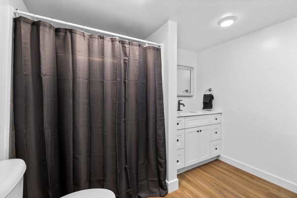 Bathroom, Interior, Recessed Lighting, Wood Texture Flooring