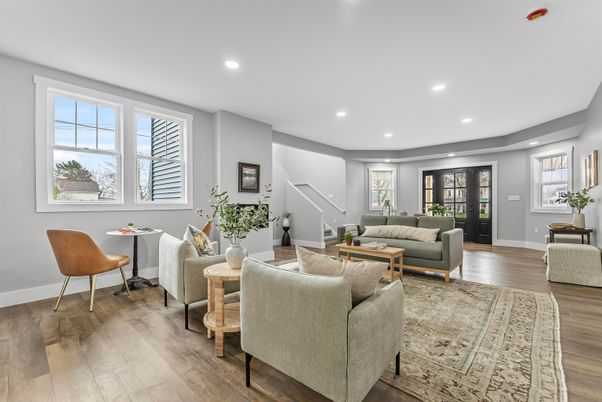 Interior, Living room, Recessed Lighting, Wood Texture Flooring