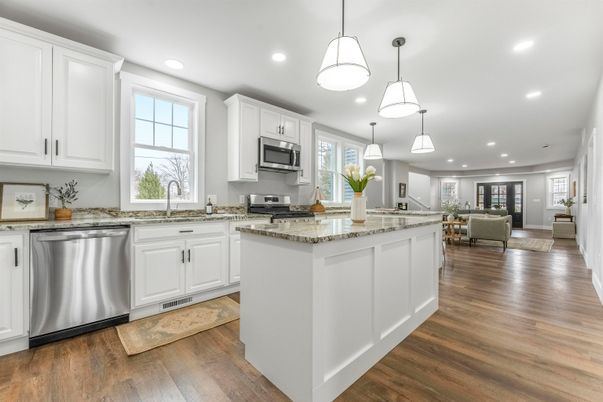 Interior, Kitchen, Living room, Pendant Lights, Recessed Lighting, Stainless Steel Appliances, Wood Texture Flooring