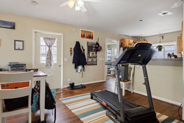 Fitness Equipment, Home Office, Interior, Wood Texture Flooring