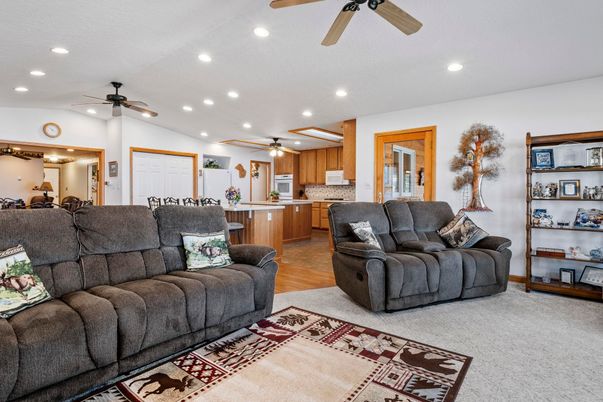 Interior, Kitchen, Living room, Recessed Lighting, Wood Texture Flooring
