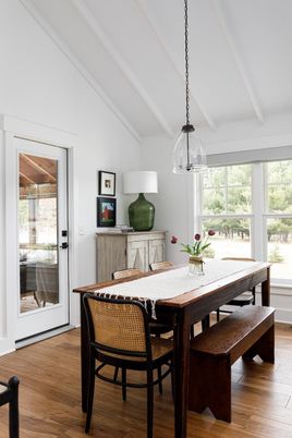 Dining room, Interior, Pendant Lights, Wood Texture Flooring