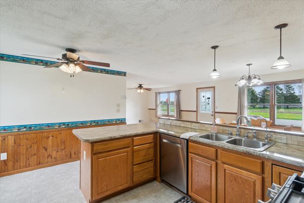 Interior, Kitchen, Pendant Lights, Tile Countertops