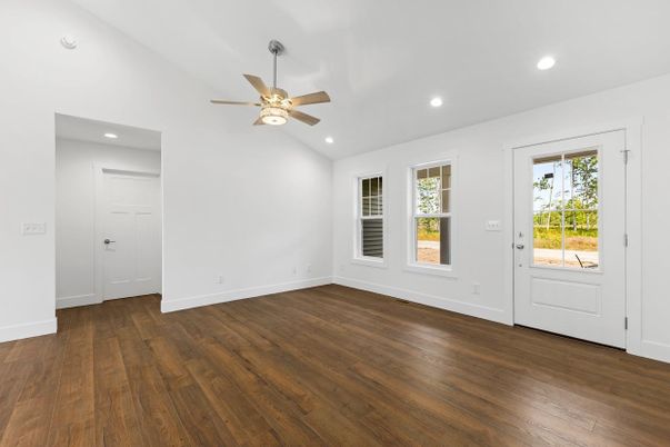 Empty room, Interior, Recessed Lighting, Wood Texture Flooring