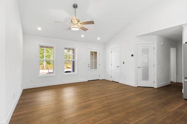 Empty room, Interior, Recessed Lighting, Wood Texture Flooring