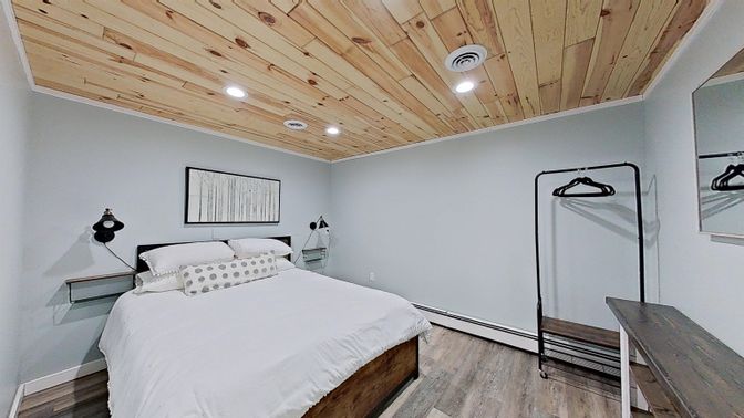 Bedroom, Interior, Recessed Lighting, Wooden Ceilings, Wood Texture Flooring