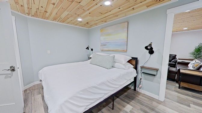 Bedroom, Interior, Recessed Lighting, Wooden Ceilings, Wood Texture Flooring