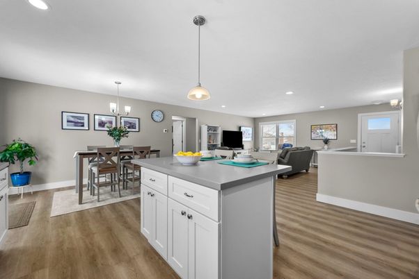 Dining room, Interior, Kitchen, Living room, Pendant Lights, Recessed Lighting, Wood Texture Flooring