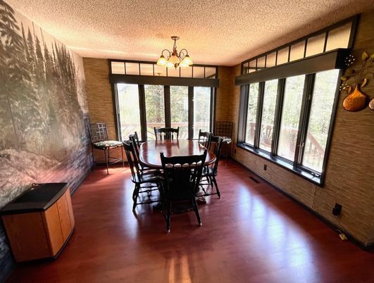 Chandelier, Dining room, Interior, Wood Texture Flooring