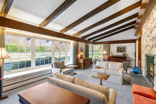 Fireplace, Interior, Living room, Stone Walls, Wooden Beams
