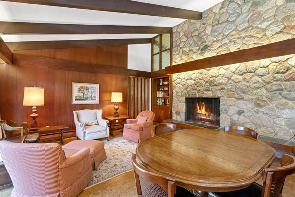 Dining room, Fireplace, Interior, Living room, Stone Walls, Wooden Beams, Wooden Walls