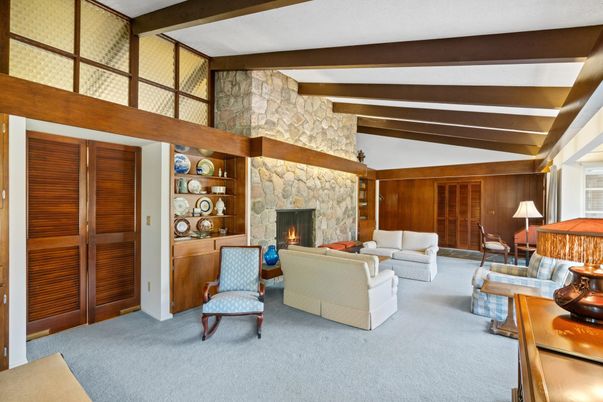 Fireplace, Interior, Living room, Stone Walls, Wooden Beams