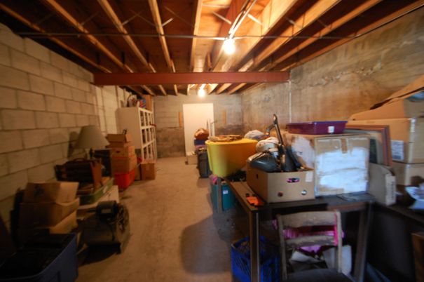 Garage, Interior, Stone Walls, Wooden Beams