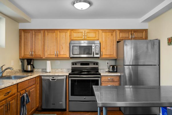 Interior, Kitchen, Stainless Steel Appliances, Wood Texture Flooring