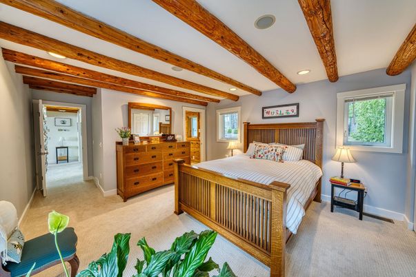 Bedroom, Interior, Recessed Lighting, Wooden Beams