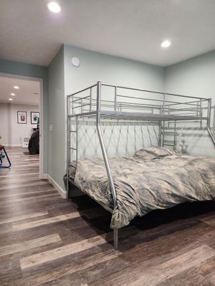 Bedroom, Interior, Recessed Lighting, Wood Texture Flooring