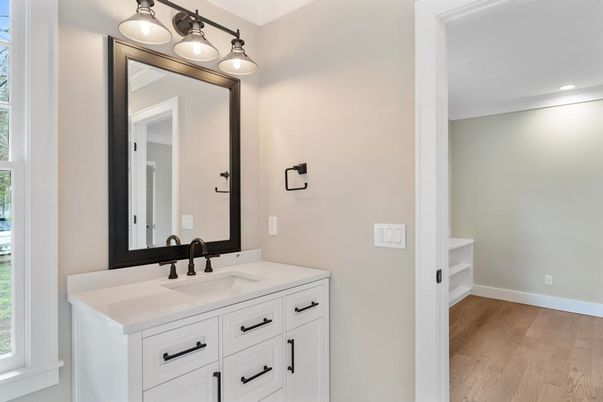 Bathroom, Interior, Recessed Lighting, Wood Texture Flooring