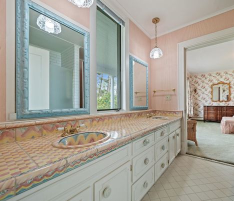 Bathroom, Dual Sink Vanities, Interior, Pendant Lights, Tile Countertops