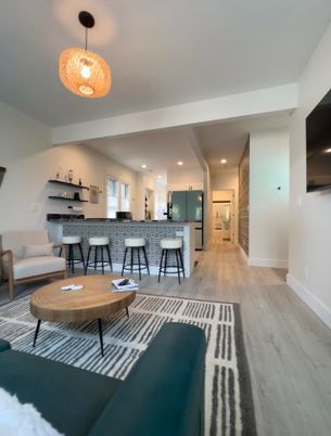 Interior, Kitchen, Pendant Lights, Recessed Lighting, Wood Texture Flooring