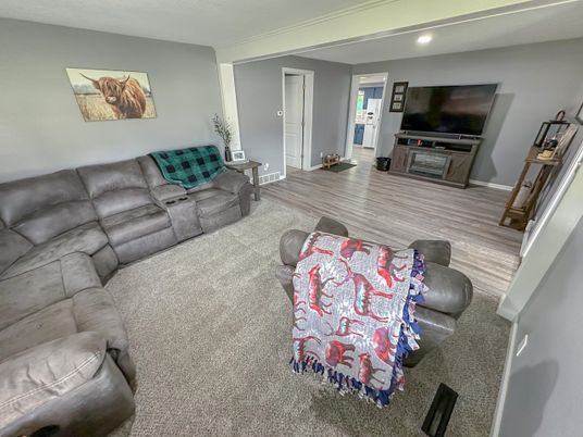 Interior, Living room, Recessed Lighting, Wood Texture Flooring