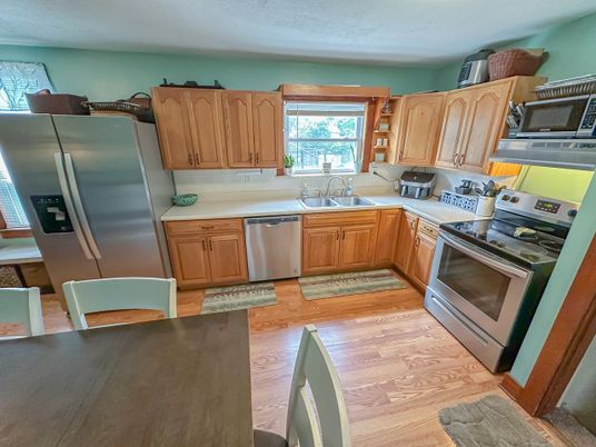 Interior, Kitchen, Stainless Steel Appliances, Wood Texture Flooring