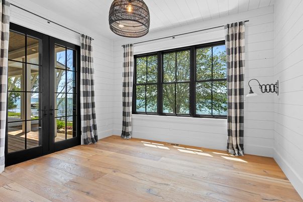 Empty room, Interior, Pendant Lights, Wood Texture Flooring
