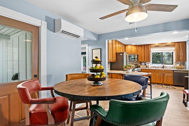 Dining room, Interior, Kitchen, Recessed Lighting, Wood Texture Flooring