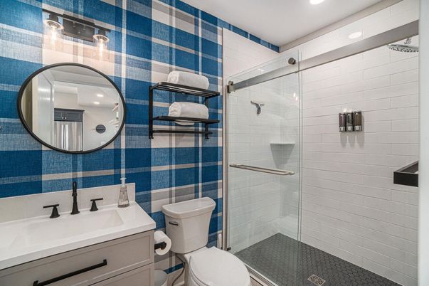Bathroom, Glass Shower, Interior, Recessed Lighting