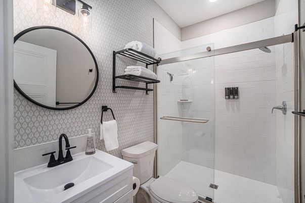 Bathroom, Glass Shower, Interior, Recessed Lighting