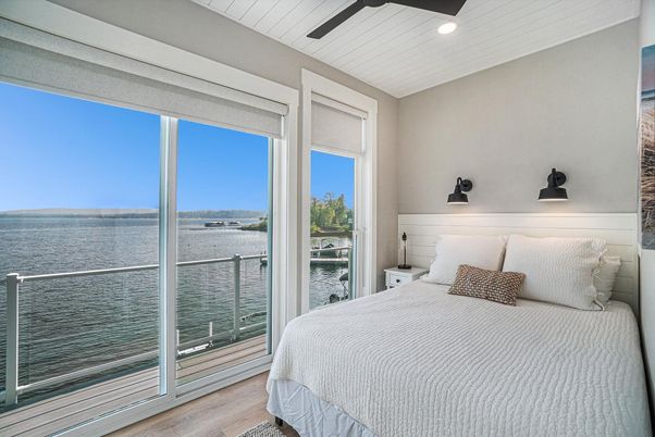 Bedroom, Interior, Recessed Lighting, Water, Wood Texture Flooring