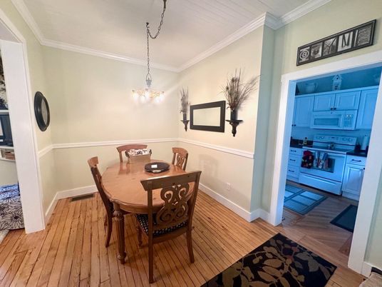 Chandelier, Dining room, Interior, Pendant Lights, Wood Texture Flooring